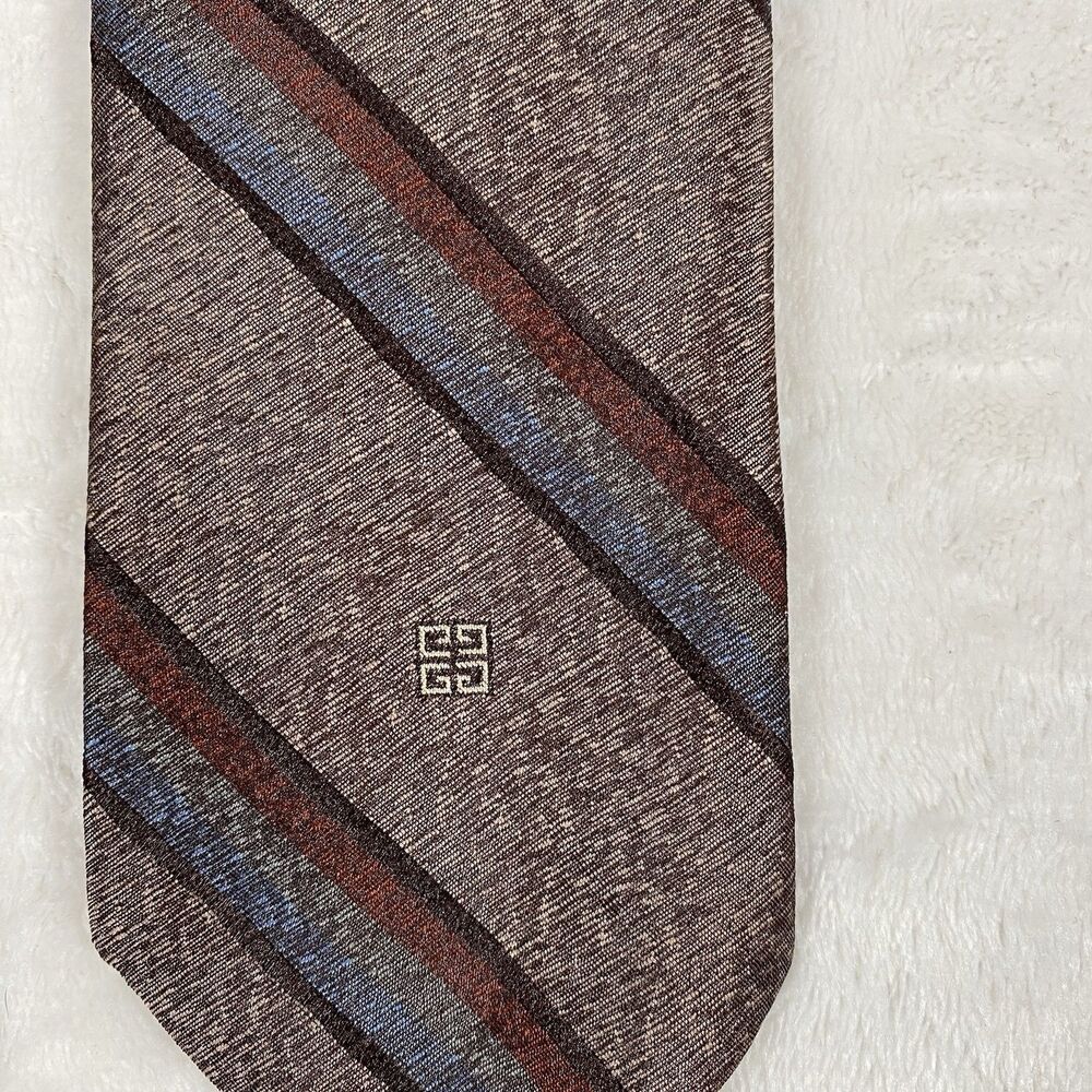 Givenchy Monsieur Men's Tie Silk Blend Logo Brown Academia Professor Hipster - Picture 3 of 7